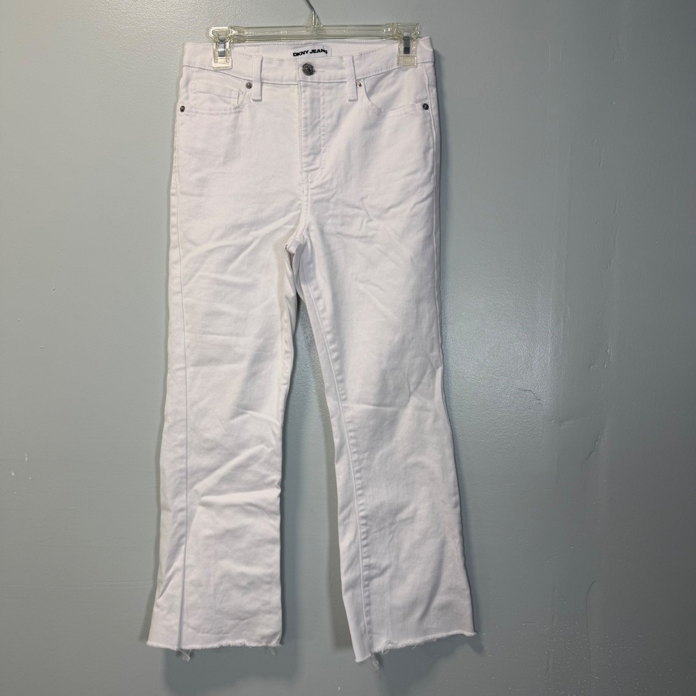 DKNY‎ Jeans Womens White High Rise Raw Hem Cropped Flare Jeans Size 4/27